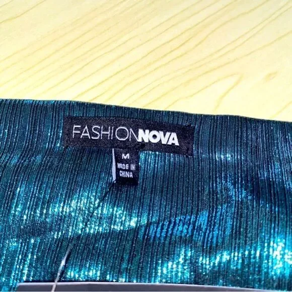 Fashion Nova Wine and Shine Metallic Top | Teal | Medium - Picture 7 of 8